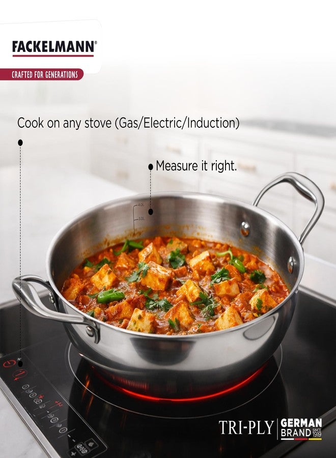 Fackelmann 4.5 Liter Kadai 28 CM, Triply | German Quality | Energy-Efficient | Non-Toxic | Versatile Cookware | Hassle-Free Maintenance | Triply Stainless Steel kadai | Kadai for Cooking - Image 3