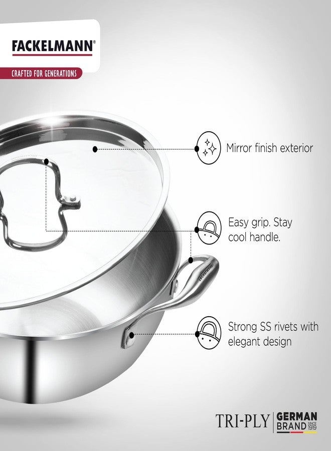 Fackelmann 4.5 Liter Kadai 28 CM, Triply | German Quality | Energy-Efficient | Non-Toxic | Versatile Cookware | Hassle-Free Maintenance | Triply Stainless Steel kadai | Kadai for Cooking - Image 2