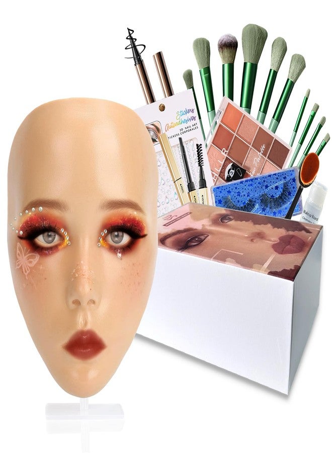 Penugo Makeup Practice Kit, Silicone Mannequin Face with Brushes, Shadows & Eyebrow Pencil - Bright - Image 1