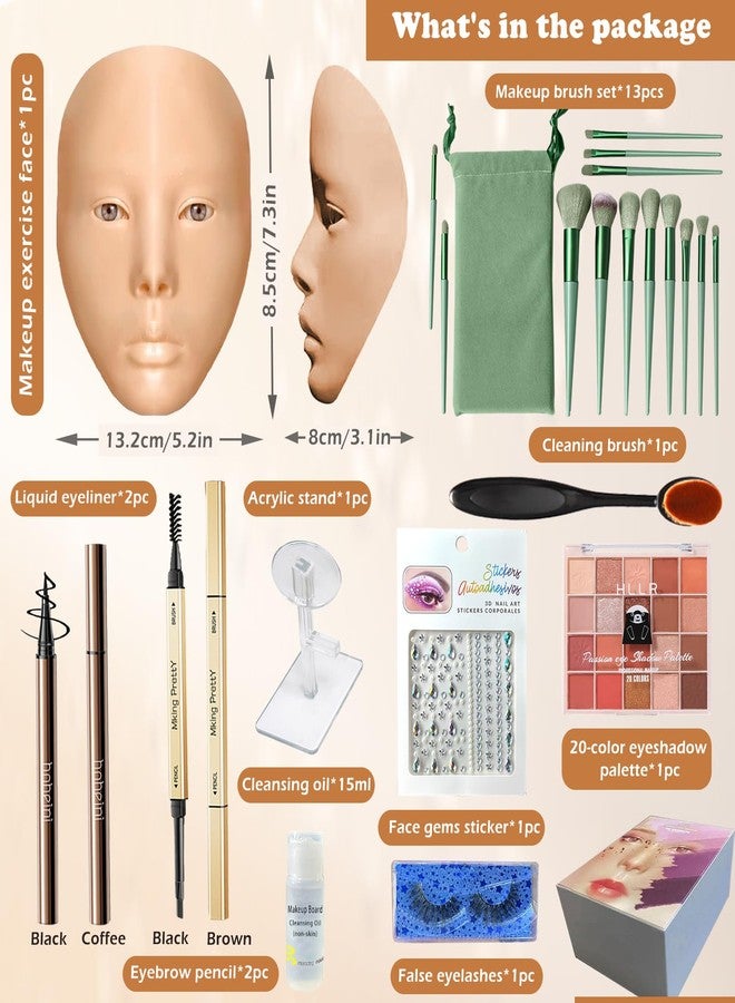 Penugo Makeup Practice Kit, Silicone Mannequin Face with Brushes, Shadows & Eyebrow Pencil - Bright - Image 2
