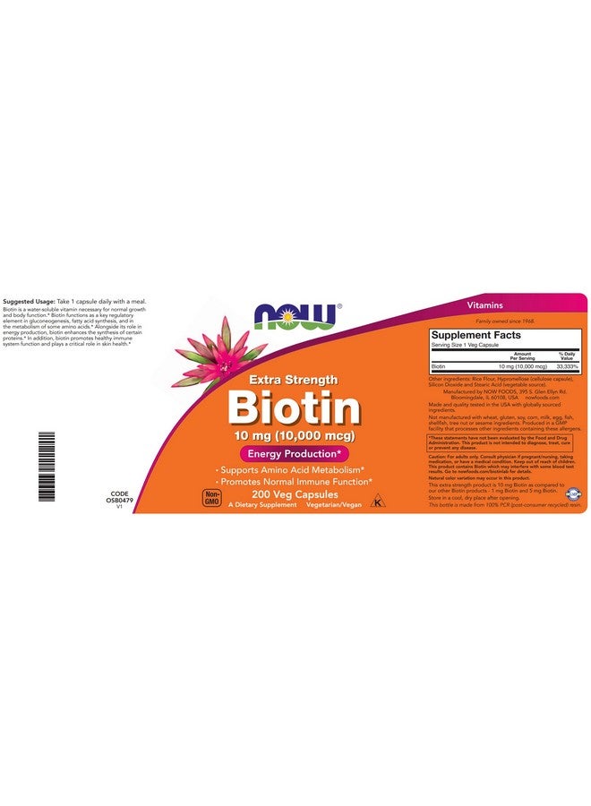 now Foods Biotin 10 Mg (10000 Mcg) Extra Strength 200 Veg Caps (Pack Of 2) Supplement - Image 5