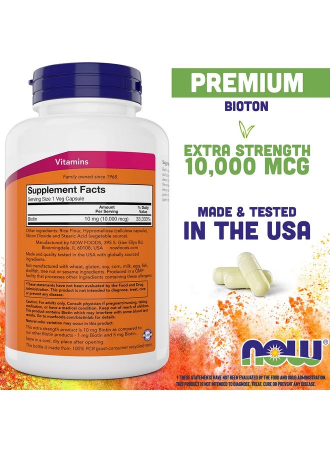 now Foods Biotin 10 Mg (10000 Mcg) Extra Strength 200 Veg Caps (Pack Of 2) Supplement - Image 3