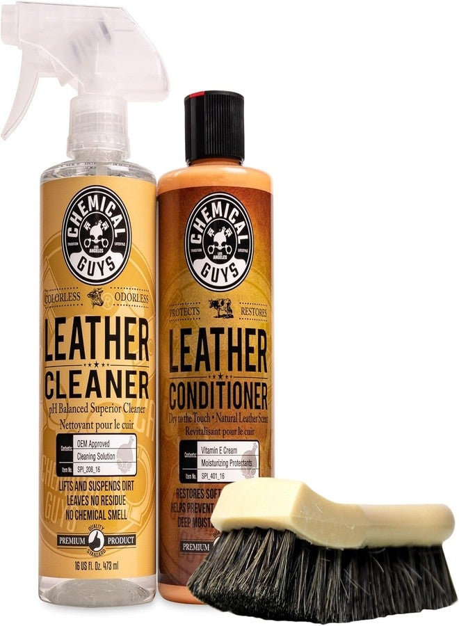Chemical Guys SPI410 Leather Cleaner and Conditioner Bundle with ACC_S95 Long Bristle Horse Hair Leather Cleaning Brush, Safe for Car, Home, Office, & More (3 Item Bundle with 2-16 fl oz Bottles) - Image 1