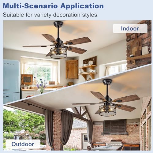 Depuley 42-Inch Ceiling Fans with Lights: Caged Ceiling Fans Dual Finish 5 Blades - Farmhouse Ceiling Fan with Remote Control for Rustic Living Room Outdoor Patio Reversible (Black Walnut) - Image 5