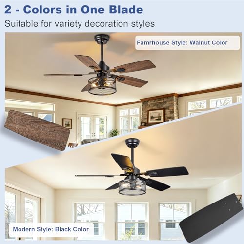 Depuley 42-Inch Ceiling Fans with Lights: Caged Ceiling Fans Dual Finish 5 Blades - Farmhouse Ceiling Fan with Remote Control for Rustic Living Room Outdoor Patio Reversible (Black Walnut) - Image 3