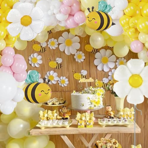 besttideyes Bee Balloons Garland Arch Kit 134 pcs yellow pestal pink balloon Arch with bee daisy balloons for Baby Shower Lemonade Birthday Honeybee Party Decor - Image 2
