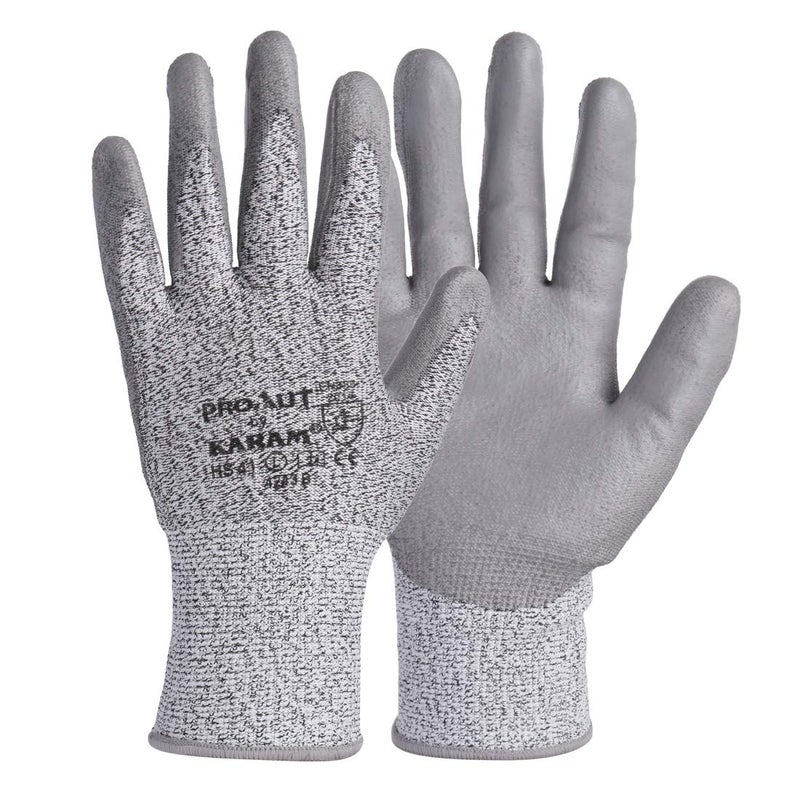Karam HS41 Safety Gloves for Mechanical Risk | Safety Work Gloves with HPPE Liner with Grey PU Coating | Cut Resistant | Abrasion, Tear & Puncture Resistant | Industrial Use | Size-M - Image 5