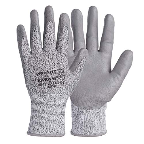Karam HS41 Safety Gloves for Mechanical Risk | Safety Work Gloves with HPPE Liner with Grey PU Coating | Cut Resistant | Abrasion, Tear & Puncture Resistant | Industrial Use | Size-M - Image 1