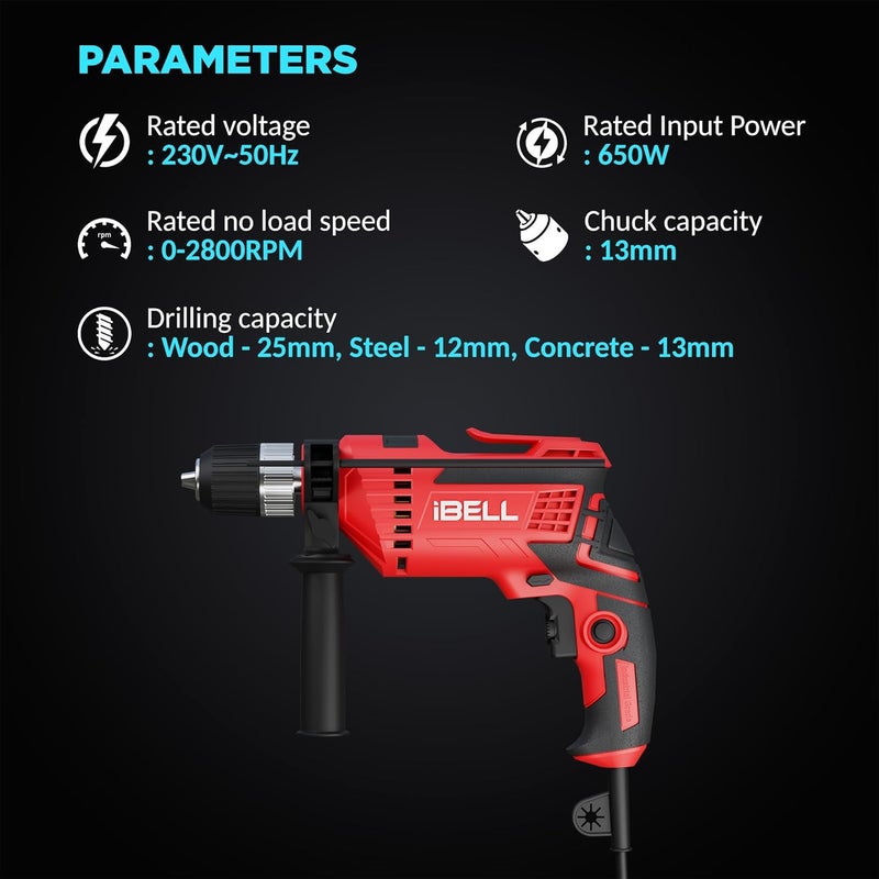 IBELL Professional Tool Kit with Impact Drill TD13100 650W Copper Armature Chuck 13mm Keyless Auto 105 Home Essential ToolsAccessories - Image 4