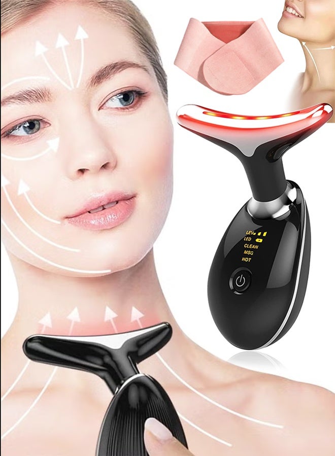تدليك الوجه ، جهاز تجميل الوجه مع تصحيح تجاعيد الرقبة ، آلة رفع الوجه العلاج بالضوء الأحمر ، أداة العناية بالبشرة المحمولة لتثبيت وتشديد ورفع (أسود) - Image 1