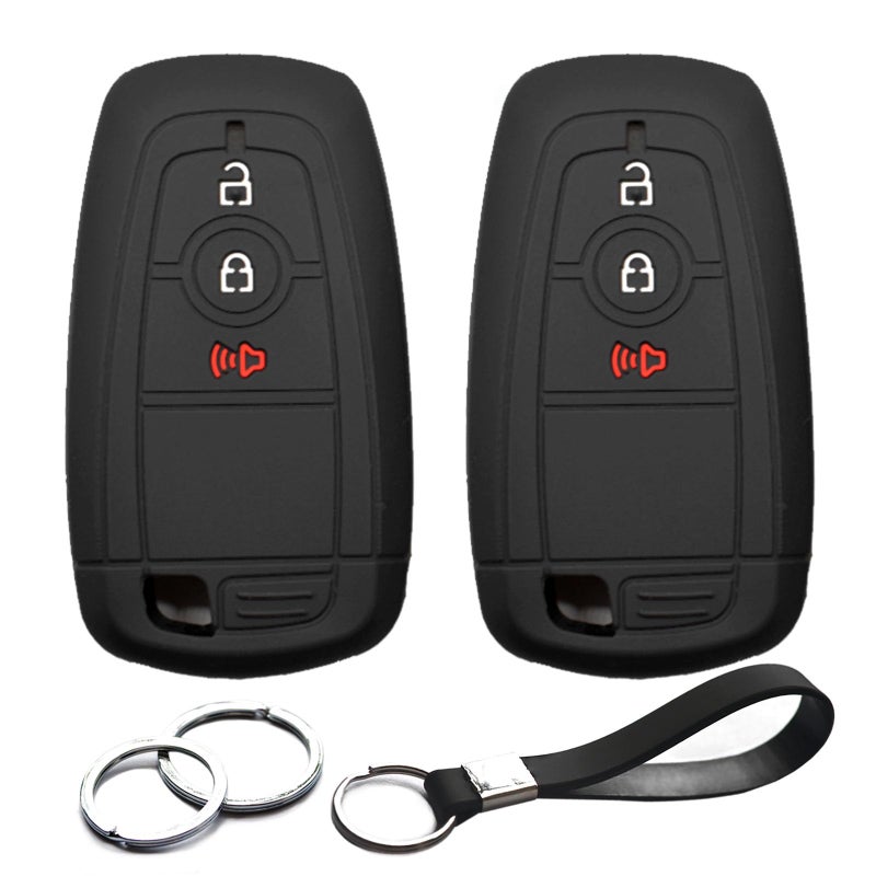 INFIPAR 2pcs Compatible with Ford Edge Explorer EcoSport F150 F250 F350 F450 F550 Super Duty F650 F750 Bronco Expedition Ranger Key Fob Cover Case Key Chain Protector Keyless Remote Holder