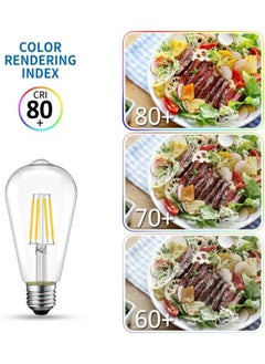 HUA QIANG WANG 6pcs E27 Edison Bulb, Clear Glass, ST64 LED Filament Bulb Warm White, 4W, Yellow Light  - Image 3