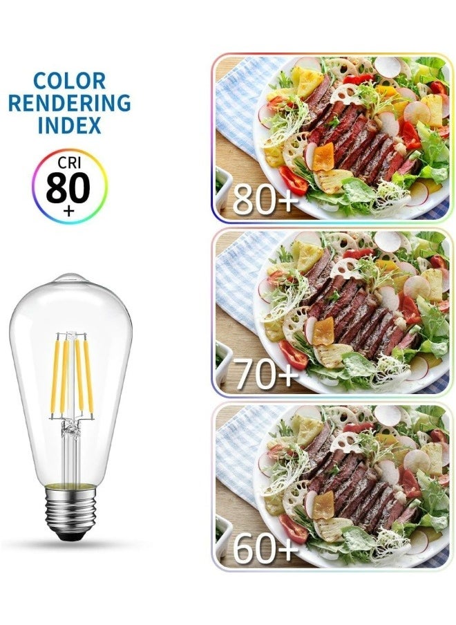 هو آقي آنغ وانغ 6 قطع E27 إديسون لمبة ، زجاج شفاف ، لمبة خيوط LED ST64 أبيض دافئ ، 4 واط ، ضوء أصفر  - Image 3
