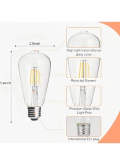 HUA QIANG WANG 6pcs E27 Edison Bulb, Clear Glass, ST64 LED Filament Bulb Warm White, 4W, Yellow Light  - Image 2