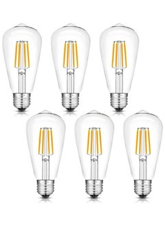 HUA QIANG WANG 6pcs E27 Edison Bulb, Clear Glass, ST64 LED Filament Bulb Warm White, 4W, Yellow Light  - Image 1