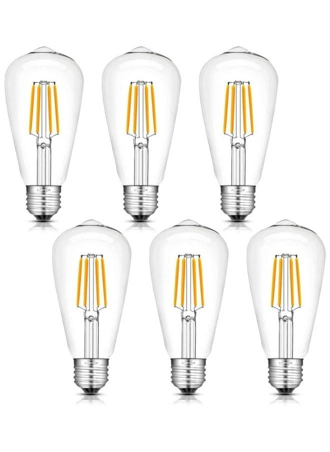 هو آقي آنغ وانغ 6 قطع E27 إديسون لمبة ، زجاج شفاف ، لمبة خيوط LED ST64 أبيض دافئ ، 4 واط ، ضوء أصفر  - Image 1