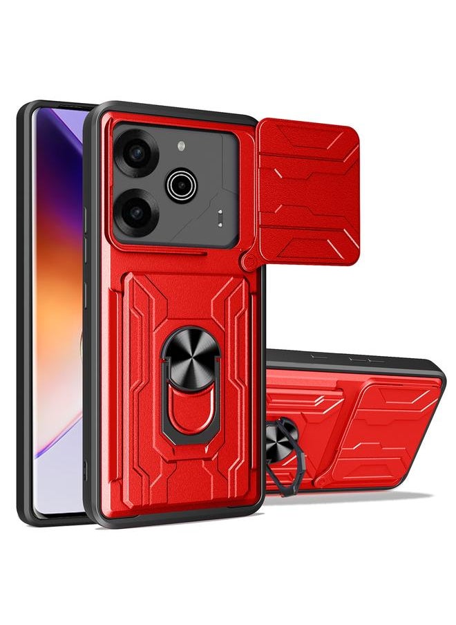 Zaboon For Tecno Pova 6 Pro / Pova 6 Sliding Camshield TPU+PC Phone Case with Card Slot(Red) 