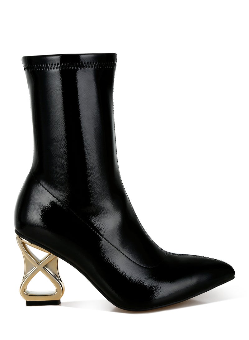 London Rag Fantasy Heel Patent Faux Leather Boots in Black  - Image 1