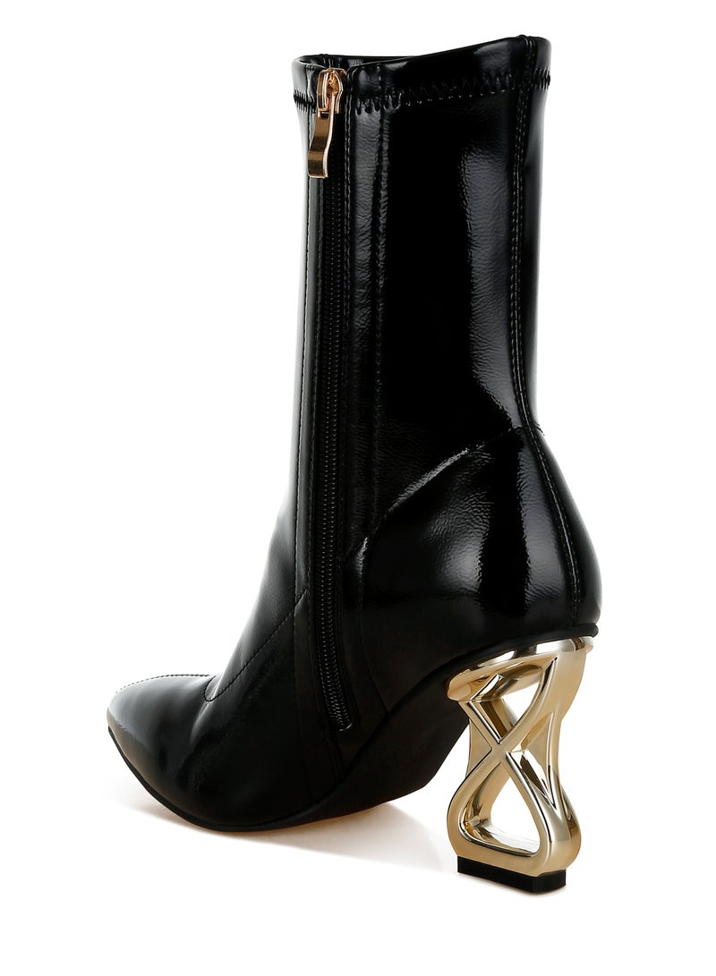 London Rag Fantasy Heel Patent Faux Leather Boots in Black  - Image 3