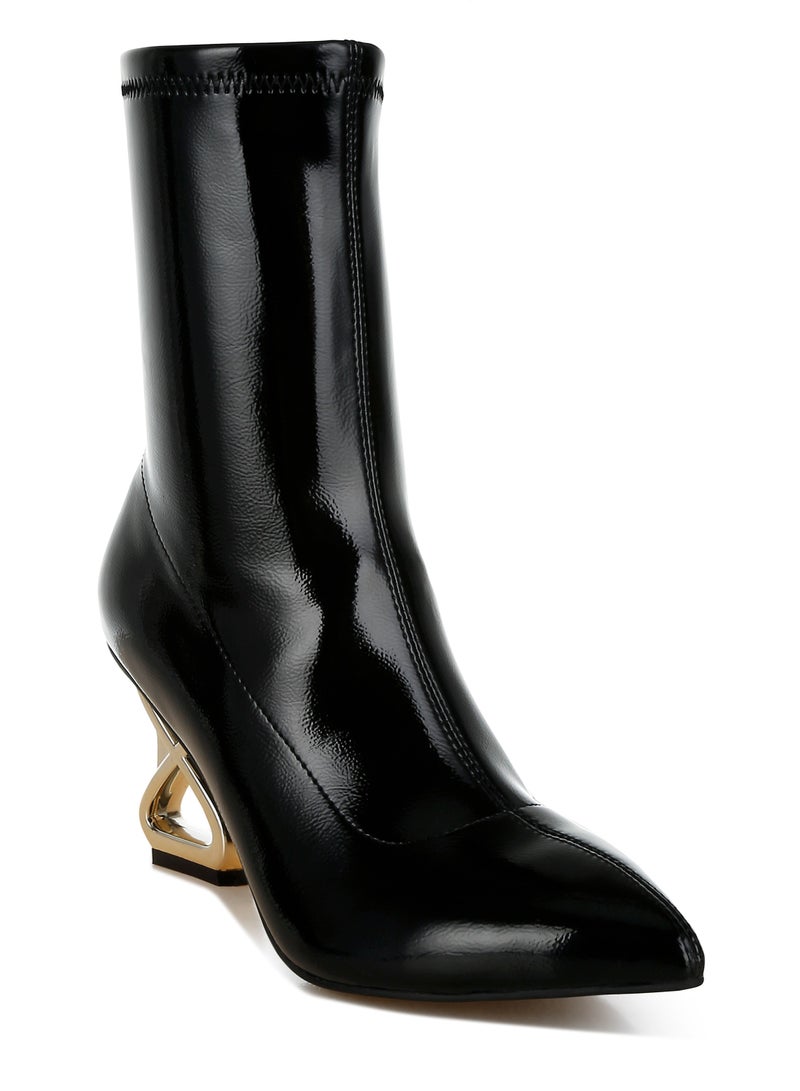 London Rag Fantasy Heel Patent Faux Leather Boots in Black  - Image 2