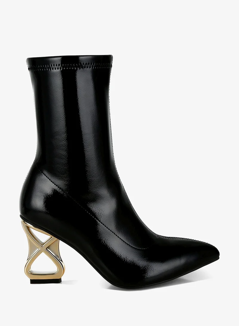 Fantasy Heel Patent Faux Leather Boots in Black