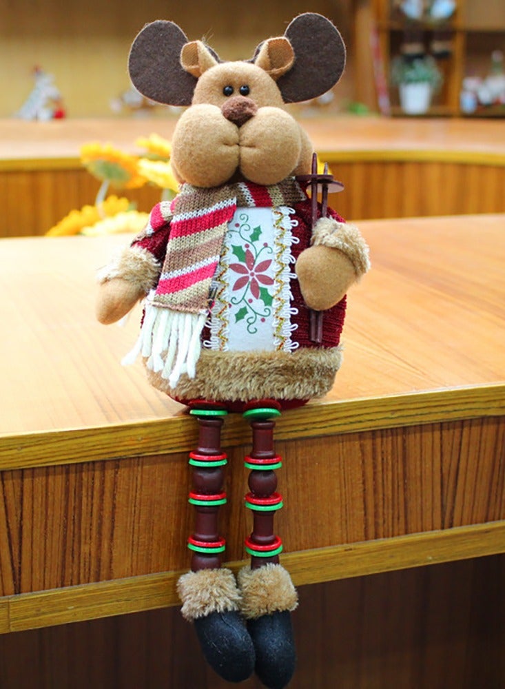 1 Pieces Christmas Sitting Santa Claus Snowman Reindeer Christmas Ornament Long Legs Table Fireplace Decor Home Decoration Christmas Figurines Plush (Elk) - Image 1