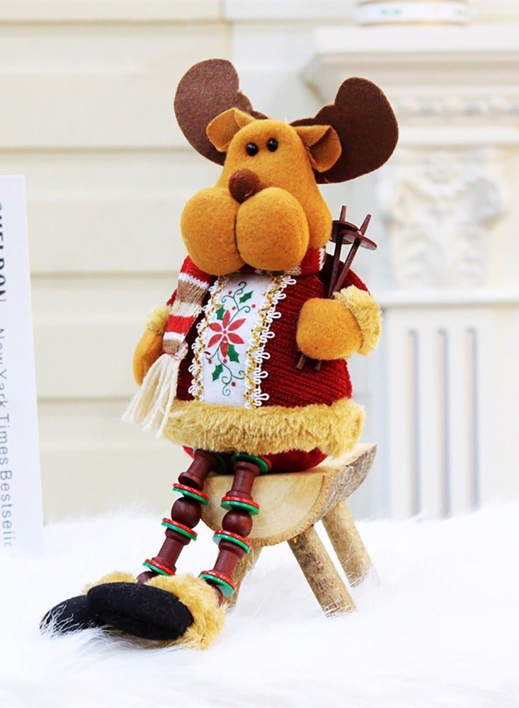 1 Pieces Christmas Sitting Santa Claus Snowman Reindeer Christmas Ornament Long Legs Table Fireplace Decor Home Decoration Christmas Figurines Plush (Elk) - Image 3