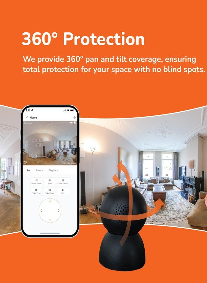 Sensforge Black Indoor Pan-Tilt Security Camera with SD Card for Pet/Kid/Home, 24/7 Recording, 5G/2.4G Wi-Fi, 2.5K Video and Image - Free Human Motion Pet Detection - Image 4