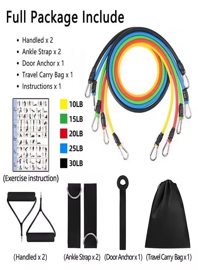ERHETUS Resistance Bands for Full Body Exercise & Stretching | 11-Piece Home Gym Training Kit for Women Workout | Rubber Fitness Band for Men with Toning Tubes, Door Anchor, Handles, Straps, Carry Bag - Image 2
