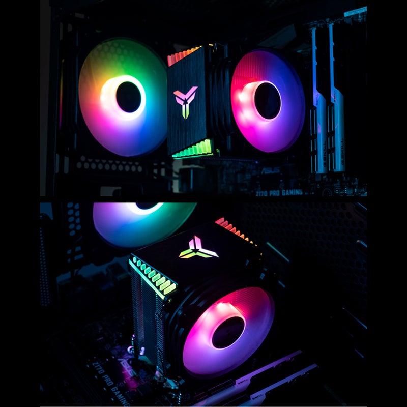 إسكدنيا مروحة تبريد وحدة المعالجة المركزية لأجهزة الكمبيوتر مزودة بإضاءة متعددة الألوان ARGB و4 أنابيب حرارة بجهد 5 فولت أسود - Image 2