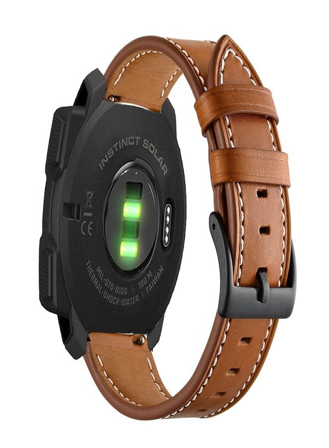 Olytop for Garmin Instinct 1/2/3 45mm Watch Bands, Leather Replacement Bracelet Strap Wristband Women Men for Garmin Instinct Solar/Tactical/Esports/Tide/Surf, Brown - Image 1