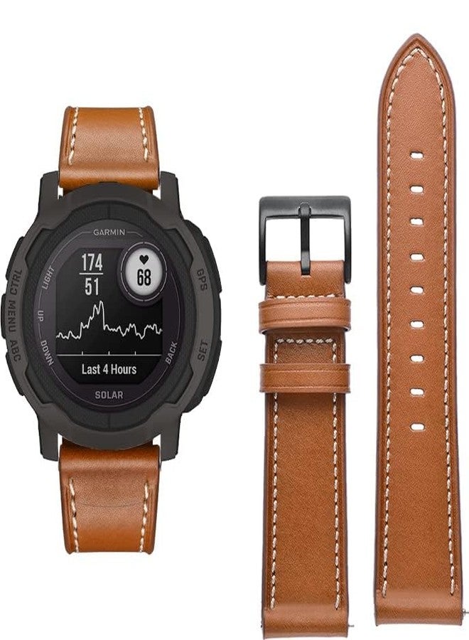 Olytop for Garmin Instinct 1/2/3 45mm Watch Bands, Leather Replacement Bracelet Strap Wristband Women Men for Garmin Instinct Solar/Tactical/Esports/Tide/Surf, Brown - Image 5