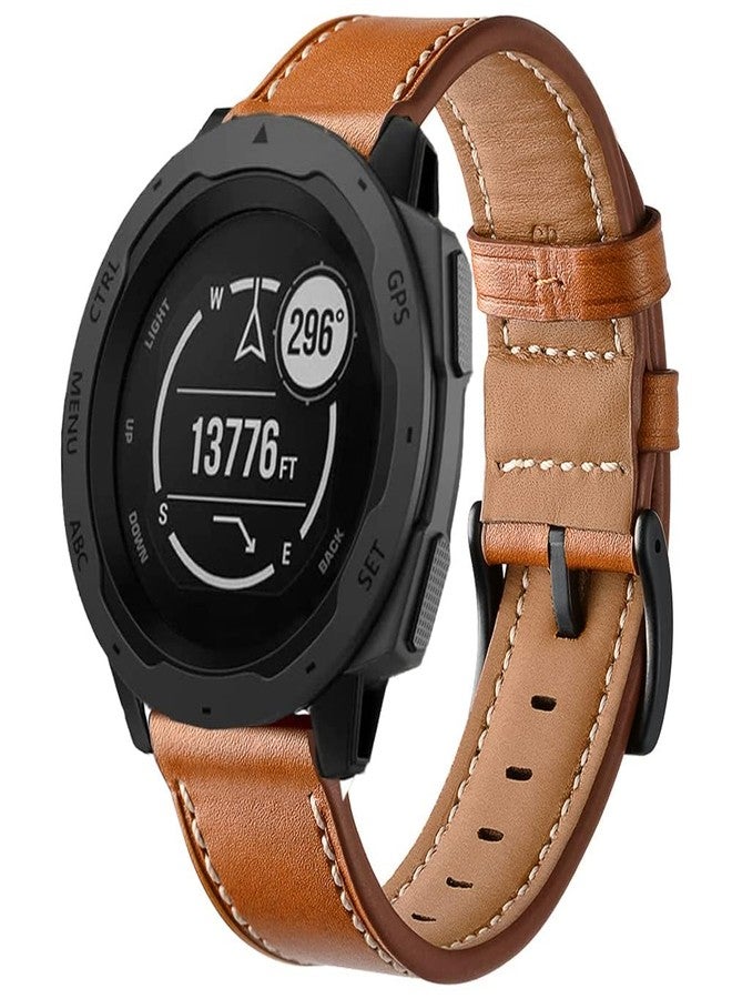 Olytop for Garmin Instinct 1/2/3 45mm Watch Bands, Leather Replacement Bracelet Strap Wristband Women Men for Garmin Instinct Solar/Tactical/Esports/Tide/Surf, Brown - Image 2