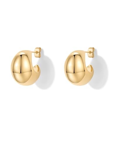 PAVOI 14K Yellow Gold Plated 925 Sterling Silver Posts Statement Dome Chunky Hoop Earrings | Lightweight Trendy Drop Earrings for Women - Image 3