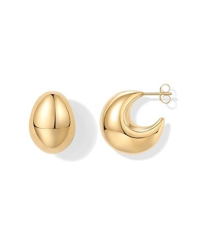 PAVOI 14K Yellow Gold Plated 925 Sterling Silver Posts Statement Dome Chunky Hoop Earrings | Lightweight Trendy Drop Earrings for Women - Image 1