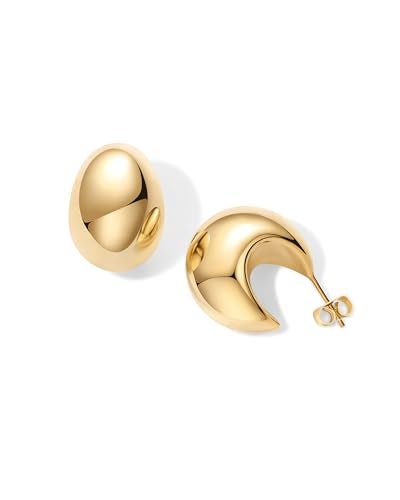 PAVOI 14K Yellow Gold Plated 925 Sterling Silver Posts Statement Dome Chunky Hoop Earrings | Lightweight Trendy Drop Earrings for Women - Image 5