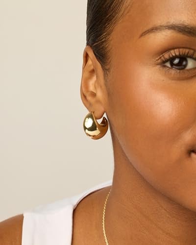 PAVOI 14K Yellow Gold Plated 925 Sterling Silver Posts Statement Dome Chunky Hoop Earrings | Lightweight Trendy Drop Earrings for Women - Image 2