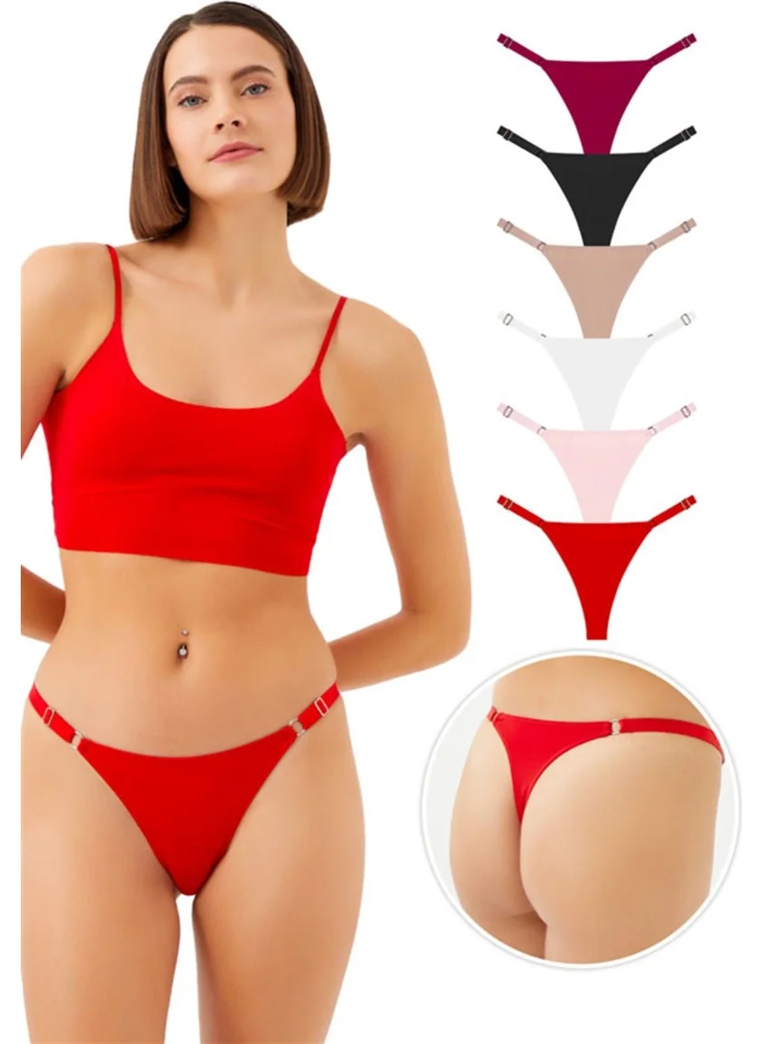 كوتن هيل Ring Detailed Adjustable Elastic Women's Thong Panties Pack of 6