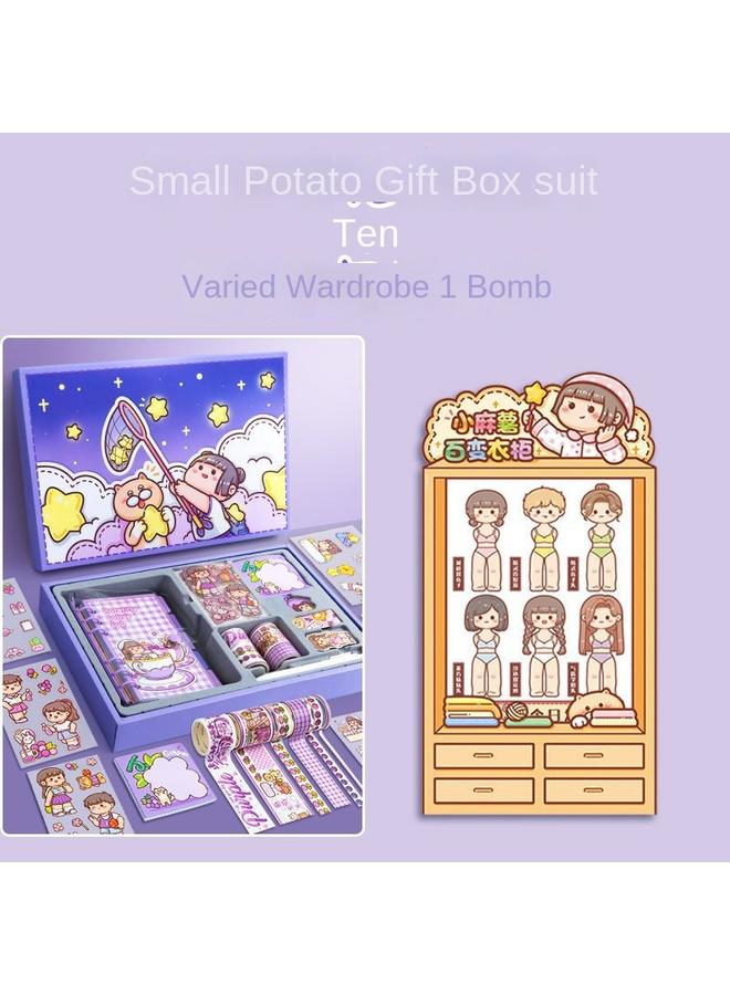 Bluejw Small Potato Cute Hand Ledger Suit Transparent Loose-leaf Book Full Set Of Hand Ledger Tools And Paper Stickers Note Notebook - Image 1