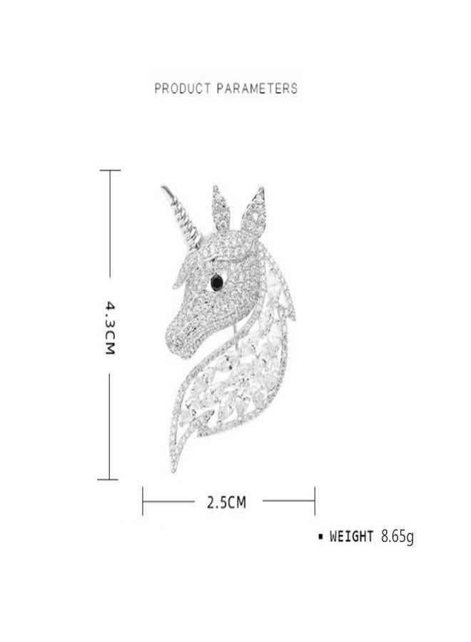 Dtja Rhinestone Unicorn Brooch for Women Girls Unisex Fashion Dainty Crystal CZ Silvery Cute Animal Horse Brooch Lapel Pin Dress Suit Accessories Birthday Holiday Mother's Father's Day Jewelry Gift White Gold - Image 5