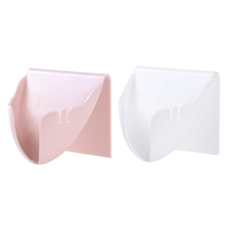 2Pcs Pink and White Plastic Wall Mounted Soap Holder Set No Drill Adhesive Organizer - Image 2