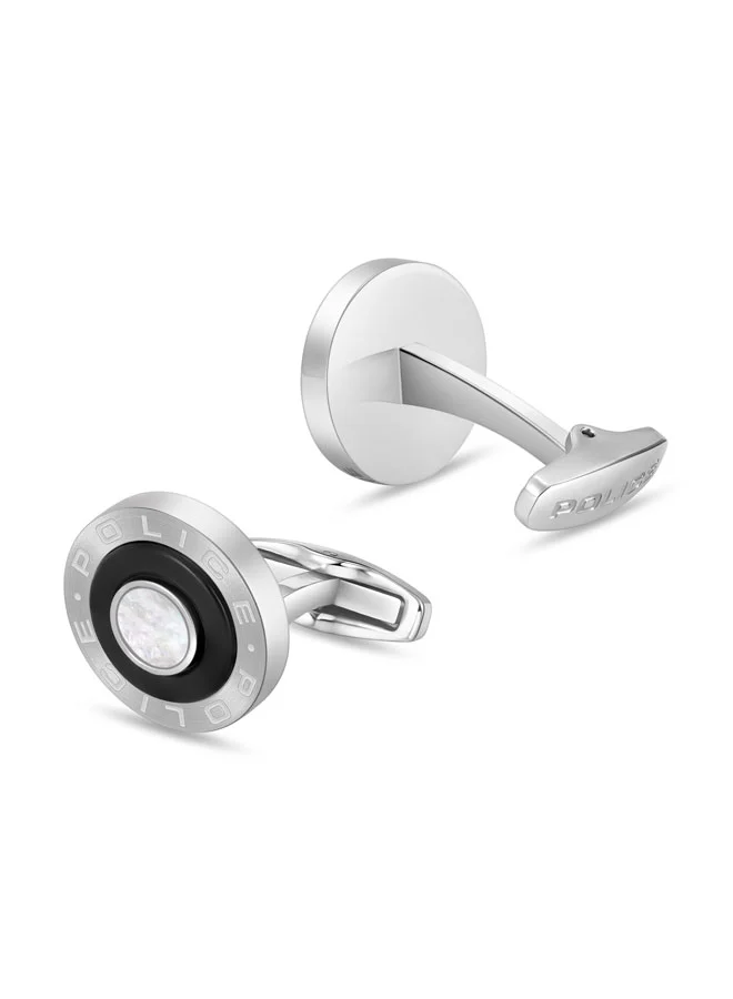 POLICE Silver/Black Revolve Round Stainless Steel Cufflinks for Men for Men | Best Price UAE