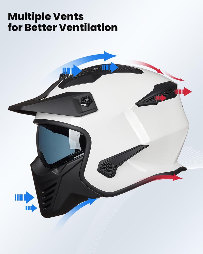 ILM Open Face Motorcycle 3/4 Half Helmet for Dirt Bike Moped ATV UTV Motocross Cruiser Scooter DOT Model 726X (White,S) - Image 5
