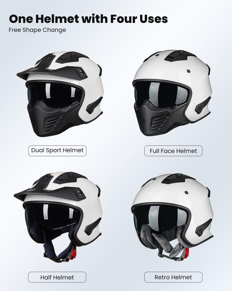 ILM Open Face Motorcycle 3/4 Half Helmet for Dirt Bike Moped ATV UTV Motocross Cruiser Scooter DOT Model 726X (White,S) - Image 2