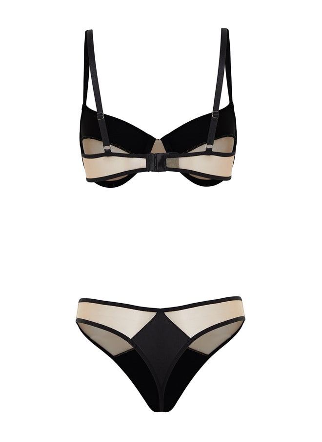 trendyol - Black Polyamide Tulle Detailed Coverless Underwear Set THMSS24CC00010 - Image 1