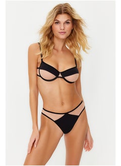 Black Polyamide Tulle Detailed Coverless Underwear Set THMSS24CC00010