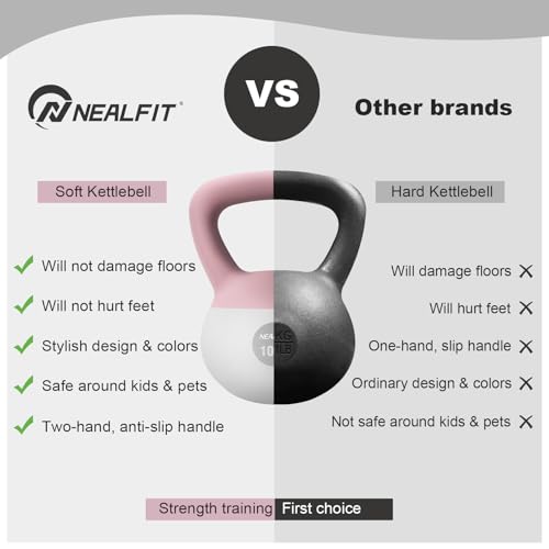 NEALFIT Soft Kettlebell 5LB/10LB/15LB/20LB/25LB, Kettlebells for Home Gym Strength Training, Anti-Slip Fitness Weights for Men Women (20LB Pink-White) - Image 4