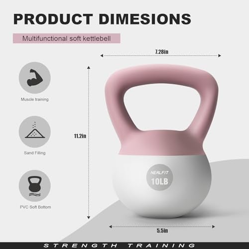 NEALFIT Soft Kettlebell 5LB/10LB/15LB/20LB/25LB, Kettlebells for Home Gym Strength Training, Anti-Slip Fitness Weights for Men Women (20LB Pink-White) - Image 2
