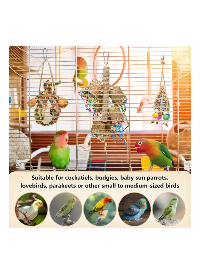 Excefore 3pcs Parrot Chewing Rattan Corn Husk Toys, Handmade Bamboo Palm Leaf Toys Budgie Foraging Toys, Small Bird Hanging Swing Shredder Toys for Birds Parakeet Cockatiel Love Birds  - Image 2
