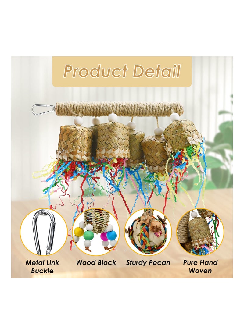 Excefore 3pcs Parrot Chewing Rattan Corn Husk Toys, Handmade Bamboo Palm Leaf Toys Budgie Foraging Toys, Small Bird Hanging Swing Shredder Toys for Birds Parakeet Cockatiel Love Birds  - Image 3